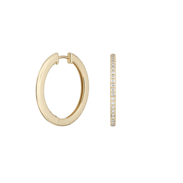 Back view of yellow gold, medium pavé hoops 