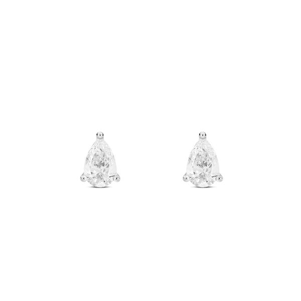 Front view of white gold, 0.25 carat total weight, pear cut mini studs