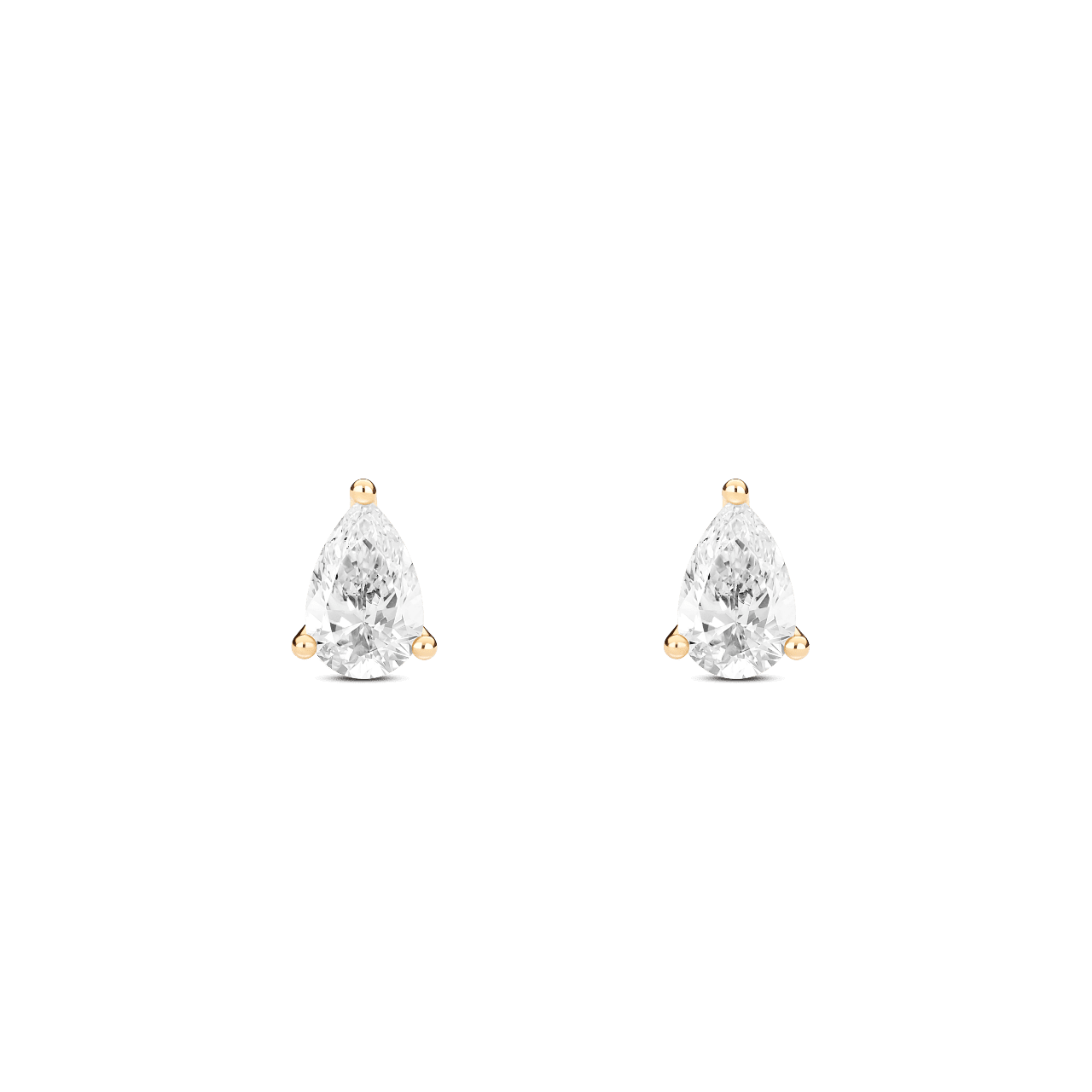 Front view of yellow gold, 0.25 carat total weight pear cut mini studs