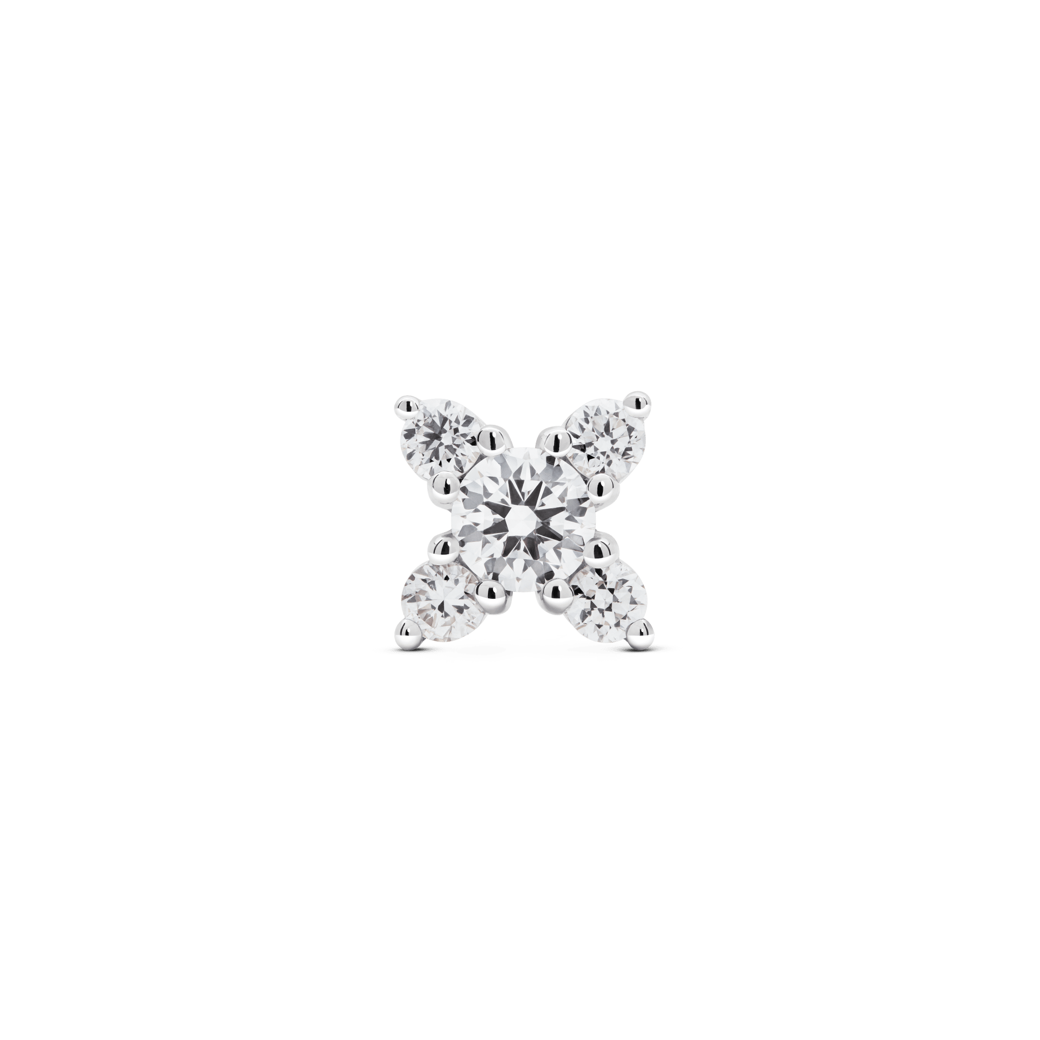 Front view of the mini leaf earring in white gold