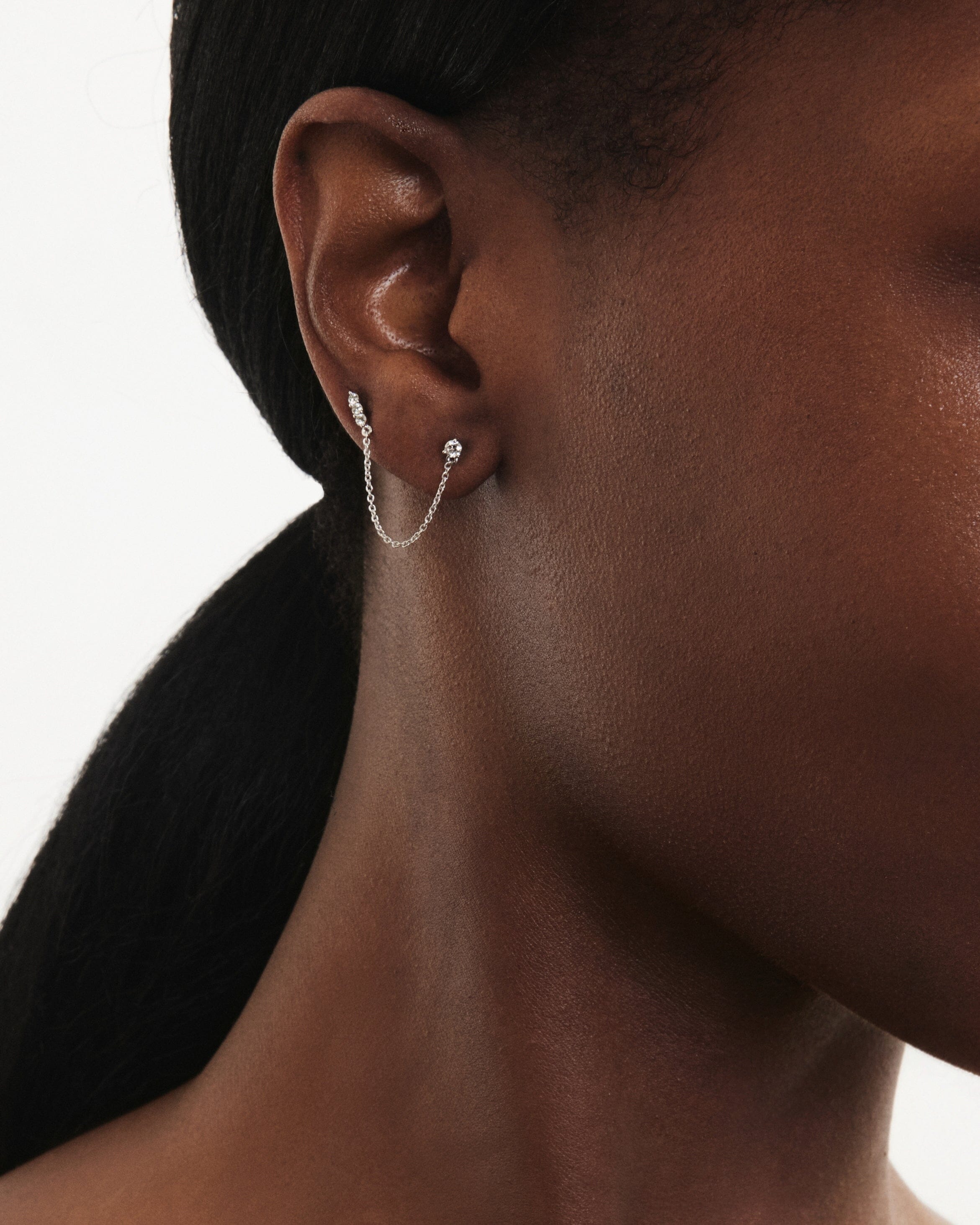 The Mini Double Stud Chain Single Earring