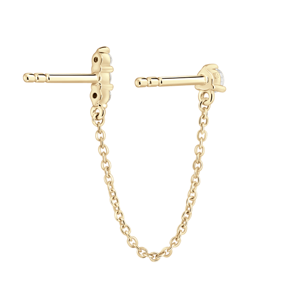 Back view of the mini double stud chain earring in yellow gold