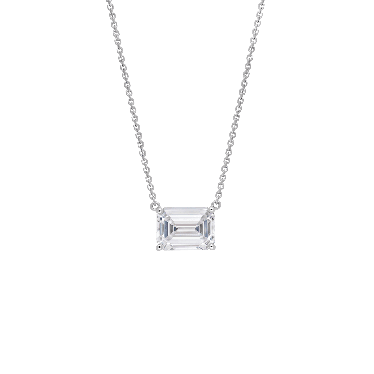 Front view of a 1 carat emerald cut pendant in white gold