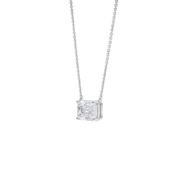 Side view of a 1 carat emerald cut pendant in white gold