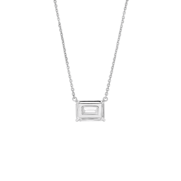 Back view of a 1 carat emerald cut pendant in white gold