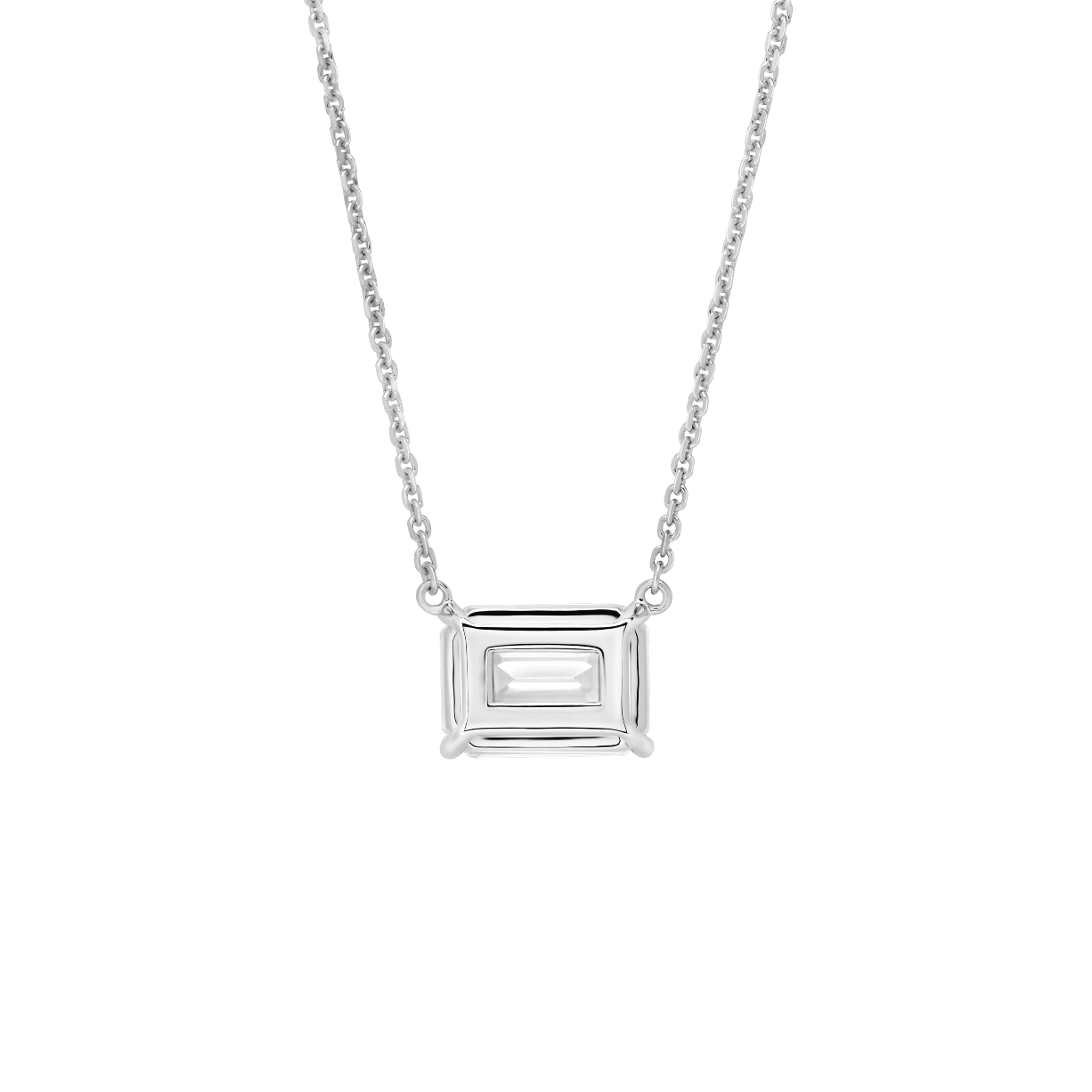 Back view of a 2 carat emerald cut pendant in white gold