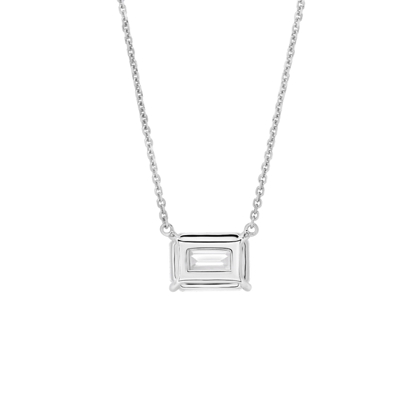 Back view of a 2 carat emerald cut pendant in white gold