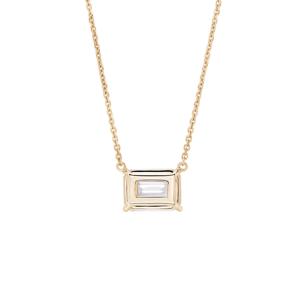 Back view of a 2 carat emerald cut pendant in yellow gold