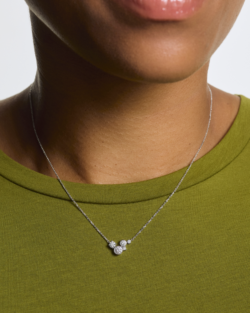 Model view of the white gold Alberta necklace