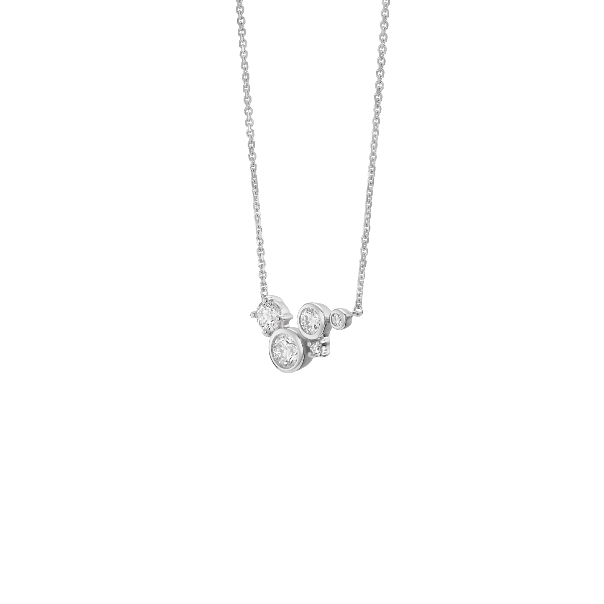 Side view of the white gold Alberta necklace