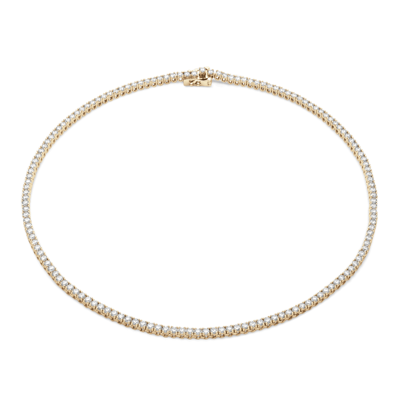 Front view of yellow gold, mini tennis bracelet