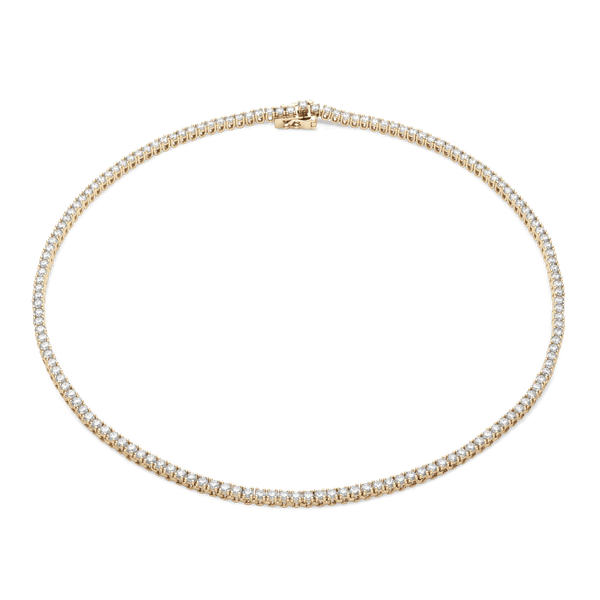 Front view of yellow gold, mini tennis bracelet