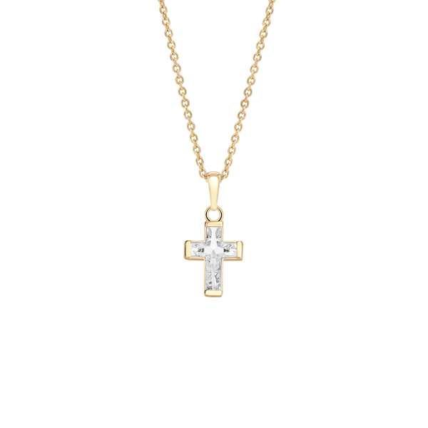 Front image of the cross cut pendant in yellow gold