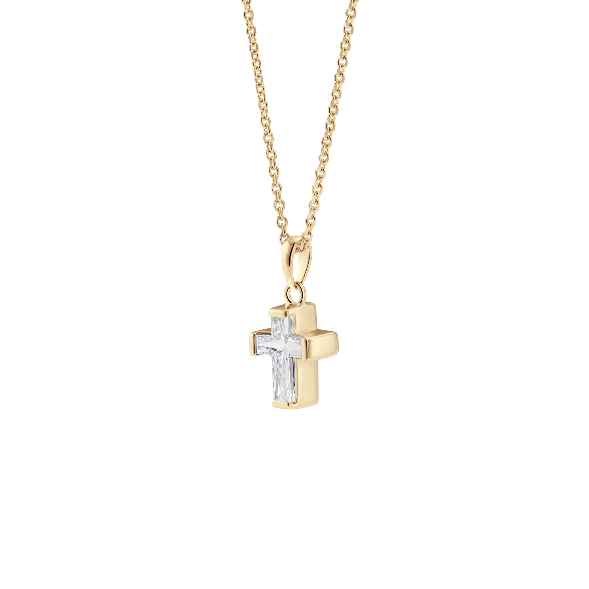 Side image of the cross cut pendant in yellow gold