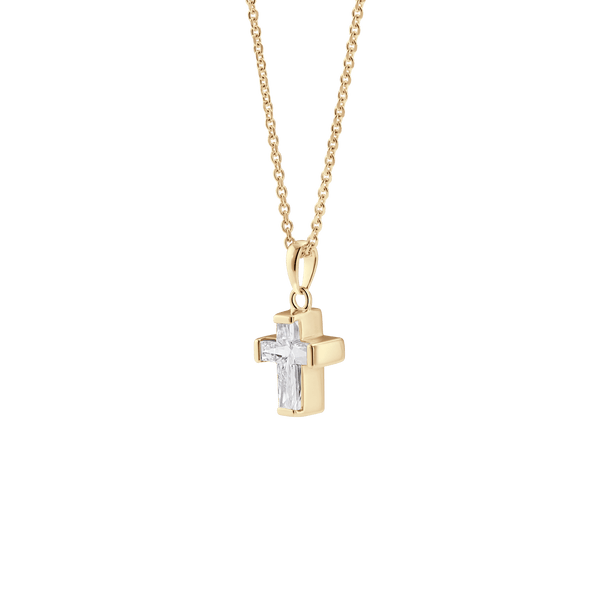 Side image of the cross cut pendant in yellow gold