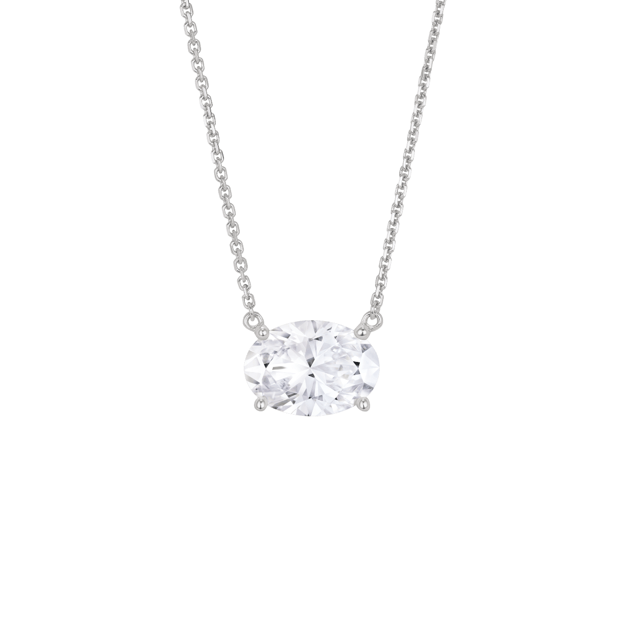 Front view of a 1 carat oval cut solitaire pendant in white gold