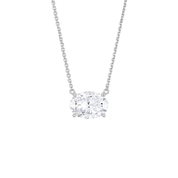 Front view of a 1 carat oval cut solitaire pendant in white gold