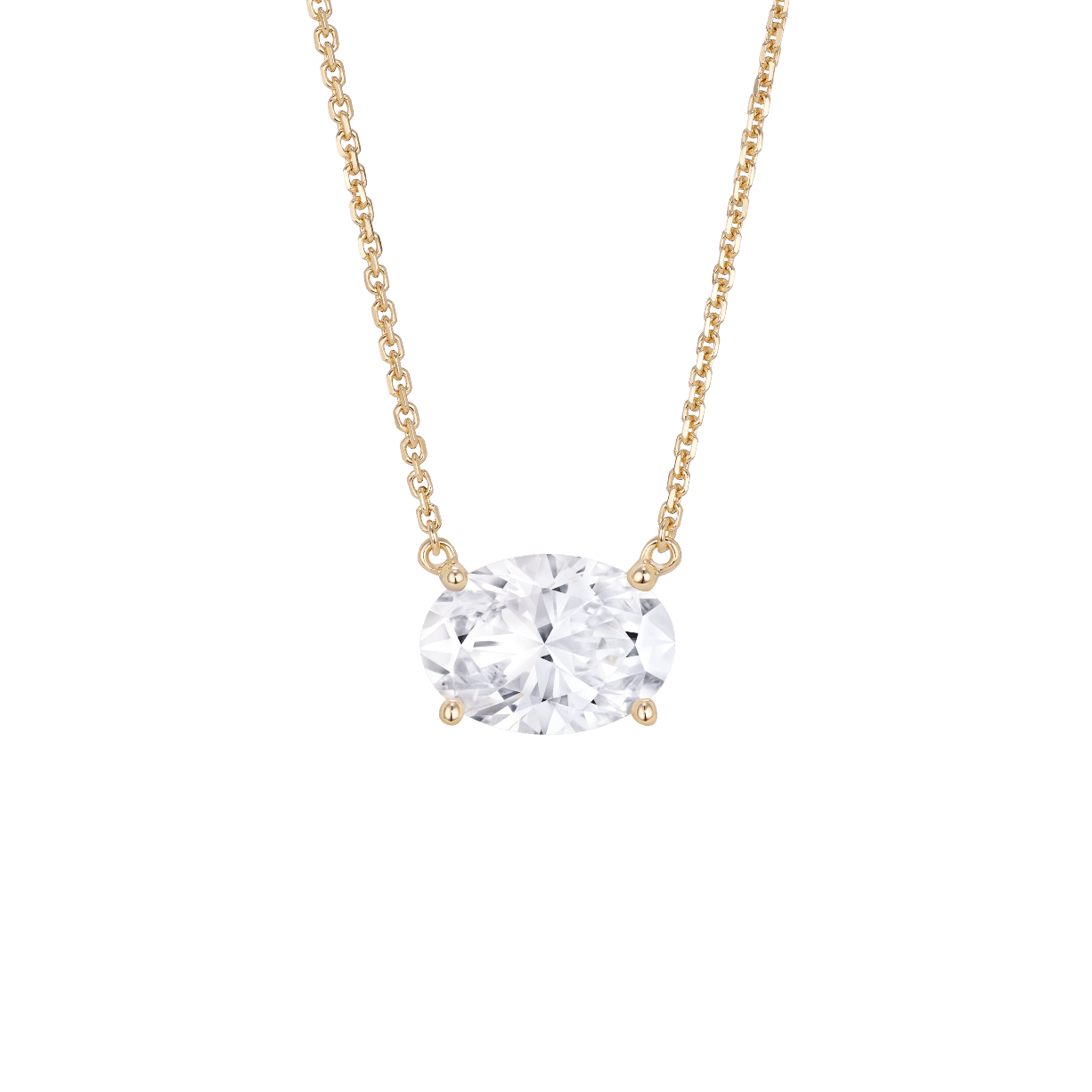 Front view of a 1.5 carat oval cut solitaire pendant in yellow gold