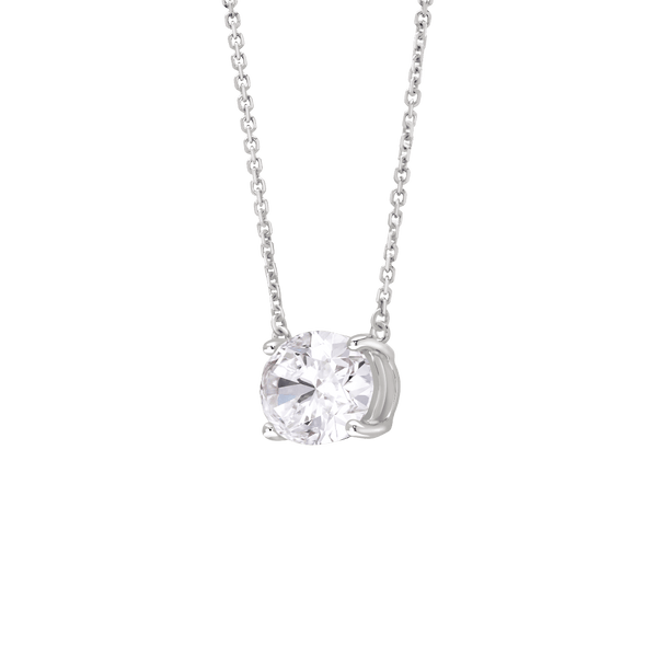 Side view of a 1.5 carat oval cut solitaire pendant in white gold