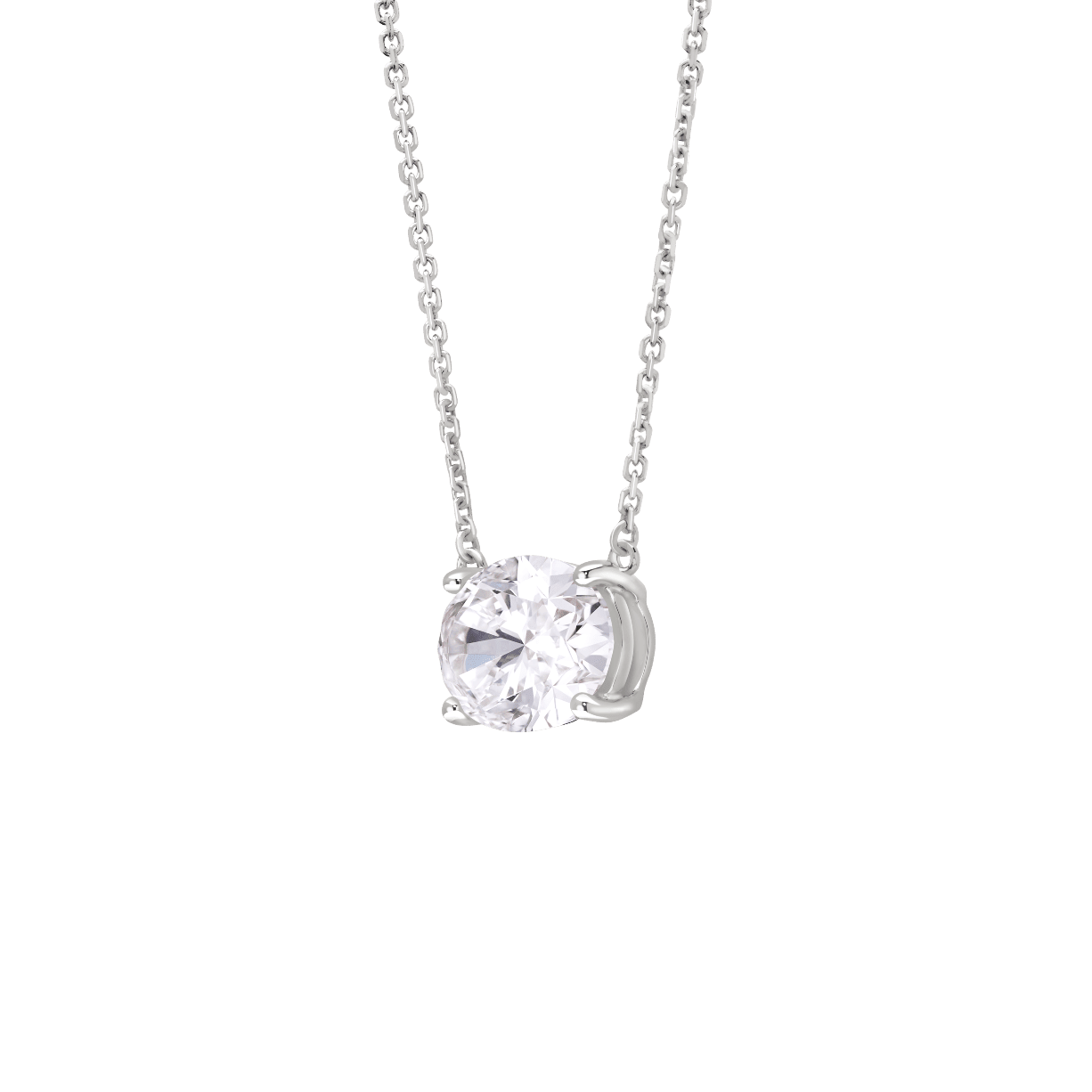 Side view of a 1 carat oval cut solitaire pendant in white gold