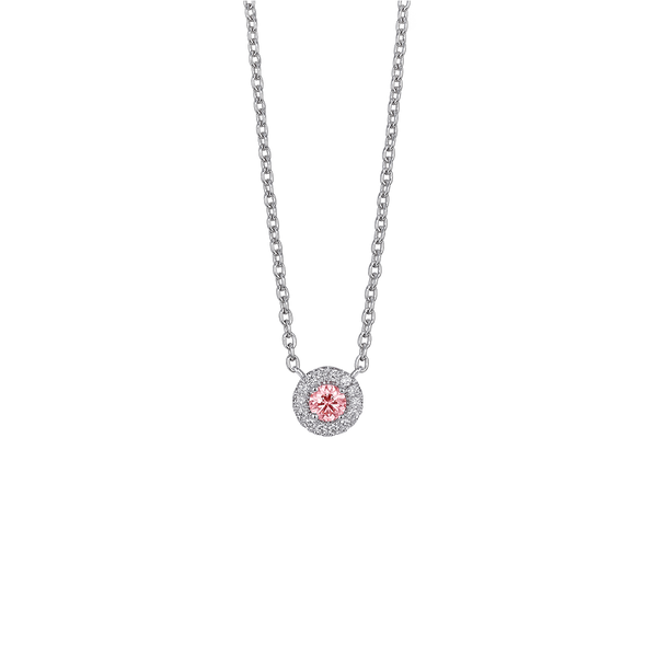 Front view of 0.25 carat pink halo pendant