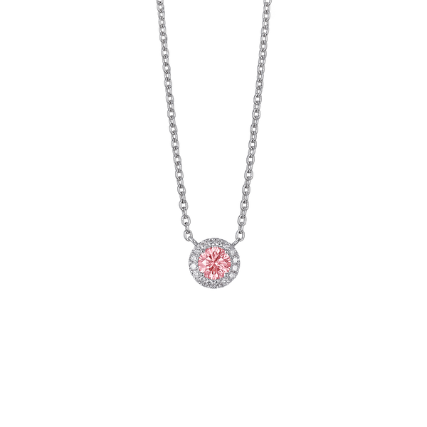 Front view of 0.5 carat pink halo pendant