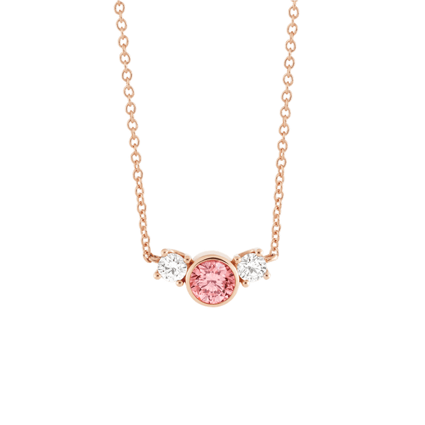 Front view of The Pink Three Stone Pendant