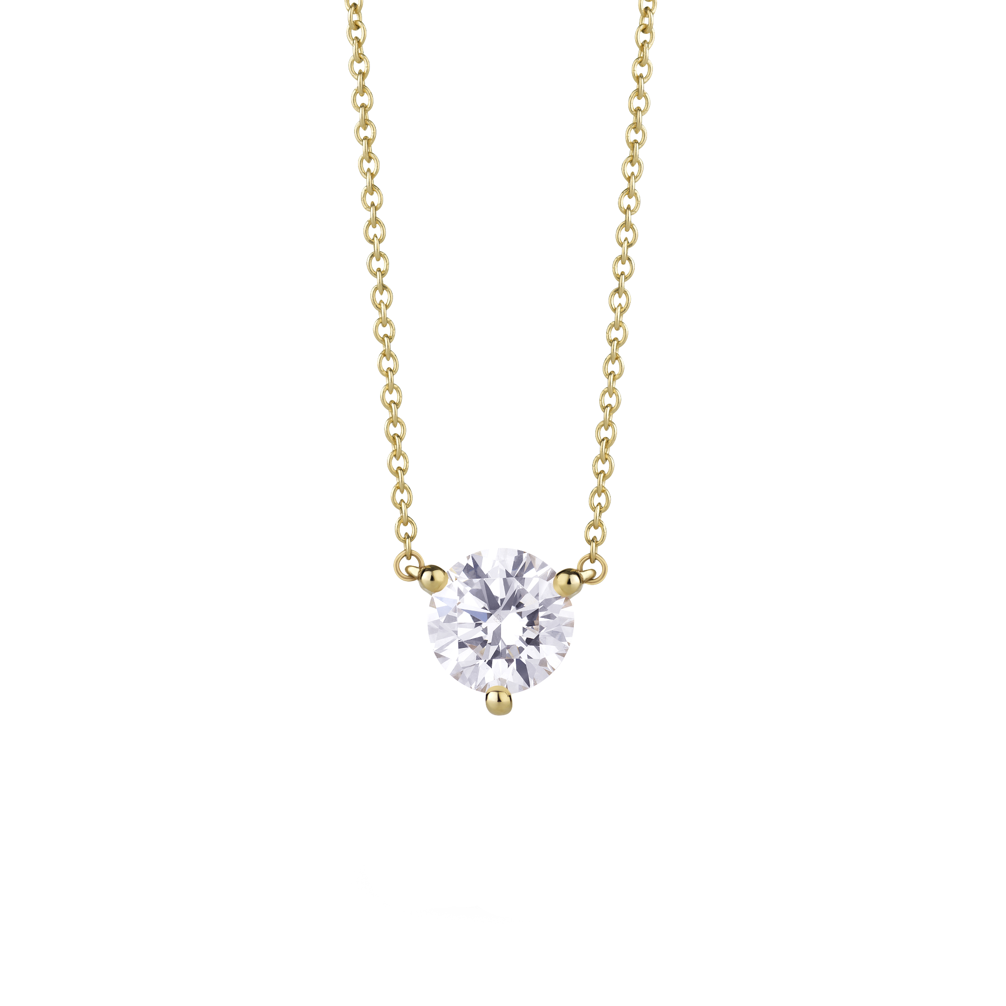 Front view of yellow gold, lab-grown 1 carat round brilliant pendant