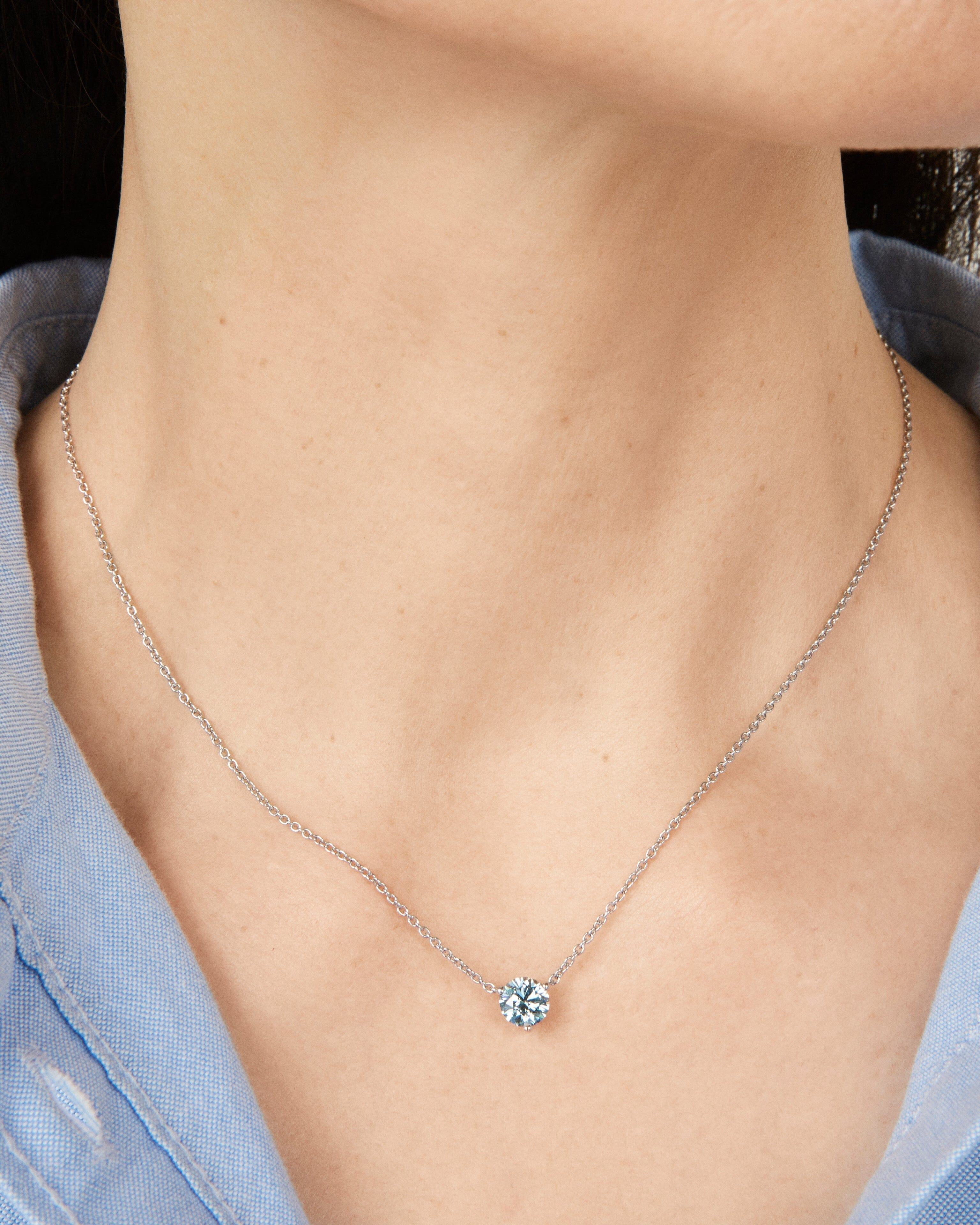 The Blue Round Brilliant Solitaire Pendant Necklaces Lightbox Jewelry 