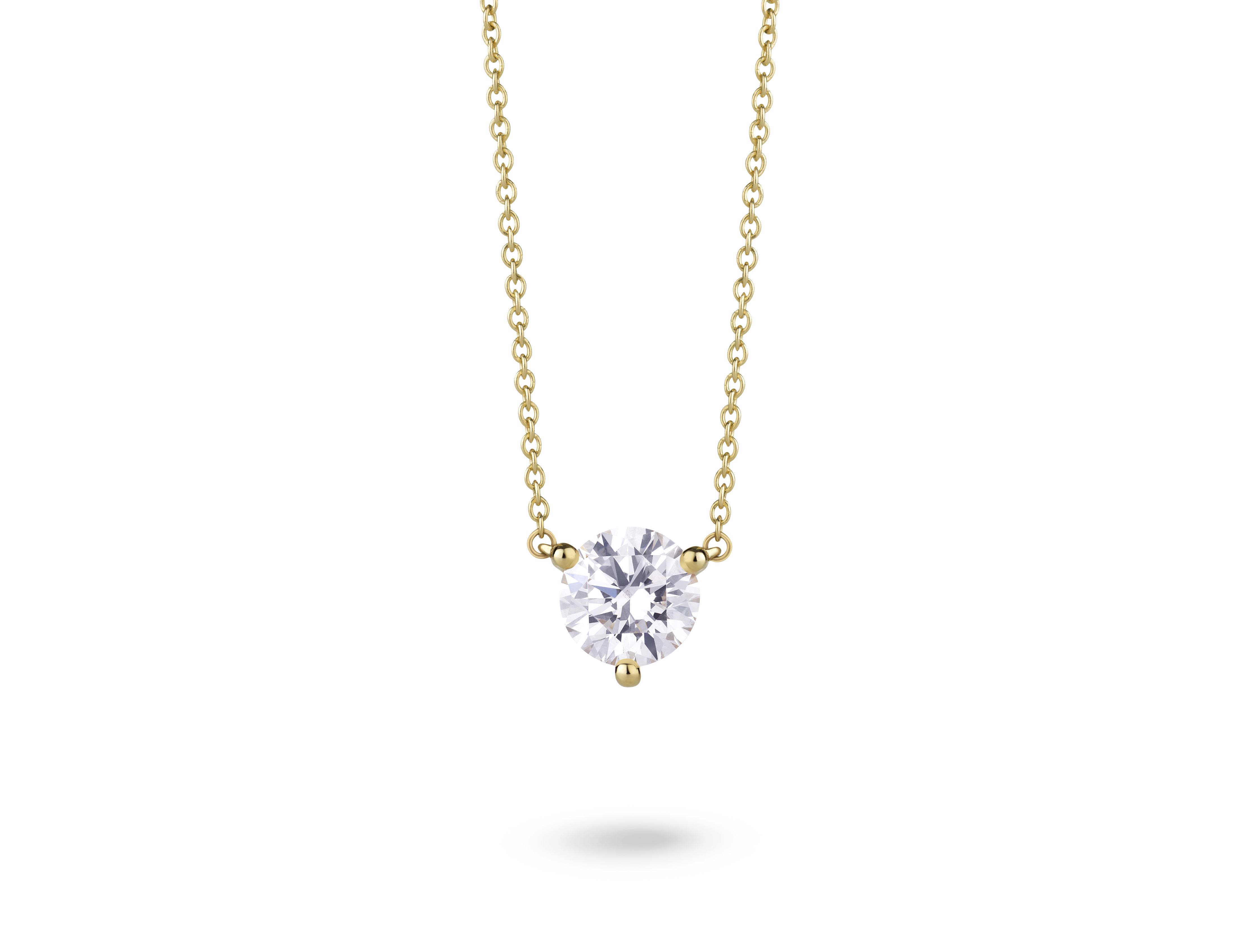 Front view of 1 carat round brilliant pendant in 10k yellow gold