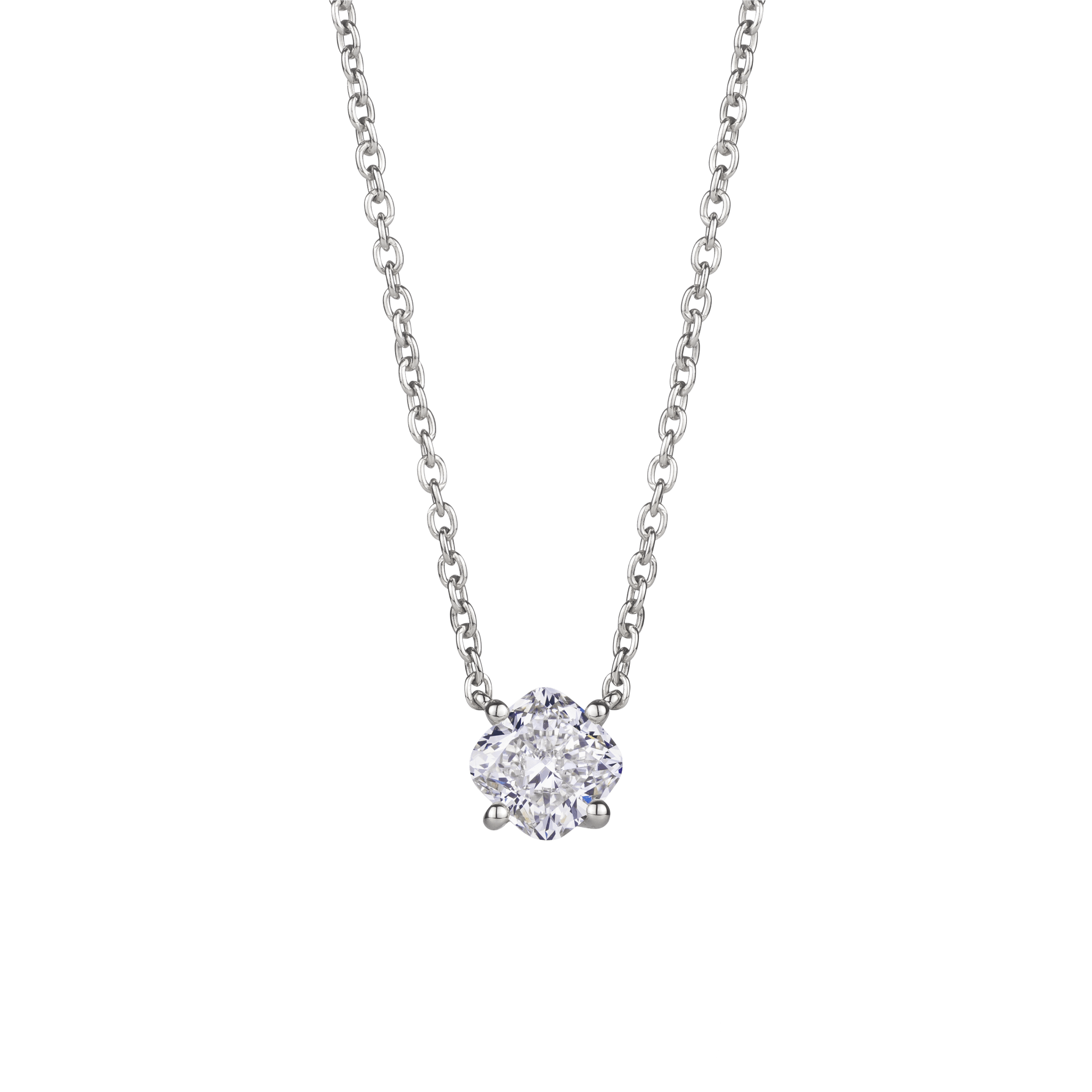 Front view of white gold 1 carat lab-grown cushion cut pendant