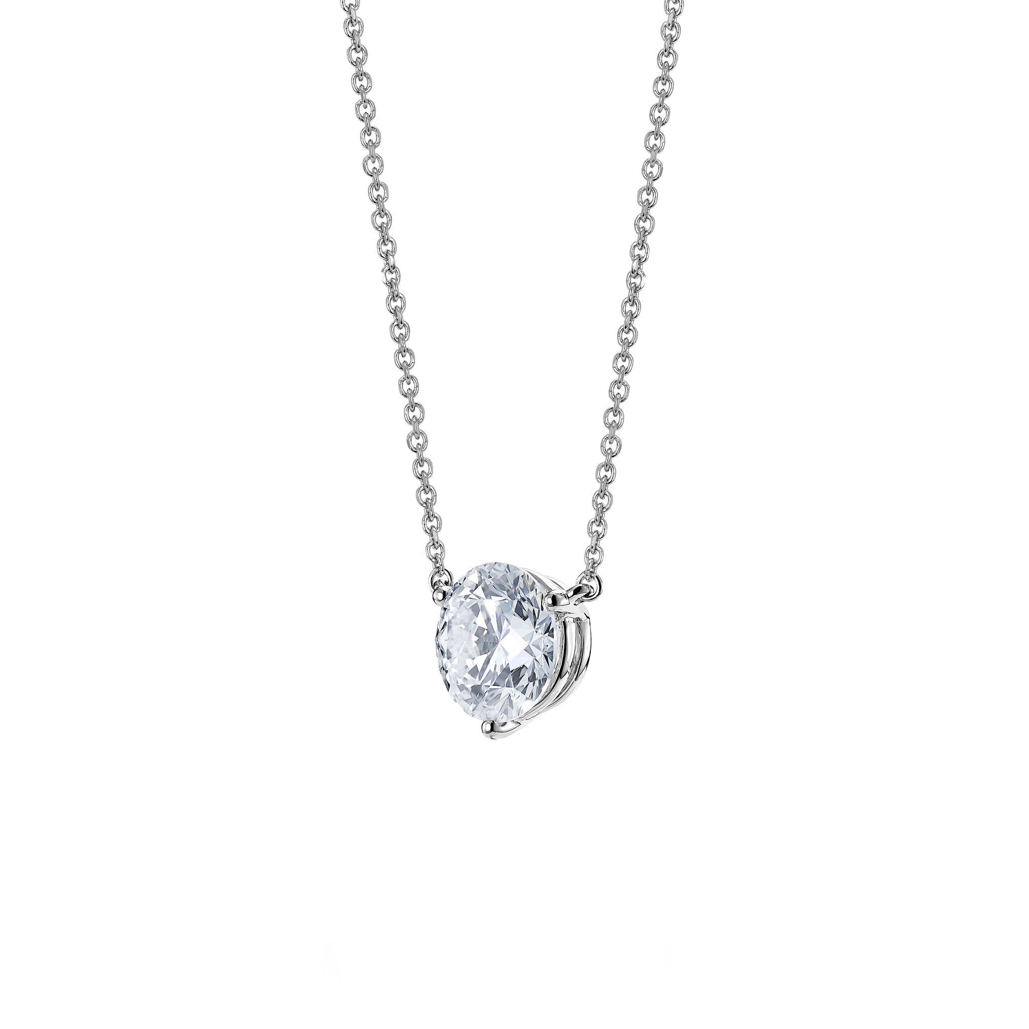 Side view of white gold, lab-grown 1.5 carat round brilliant pendant