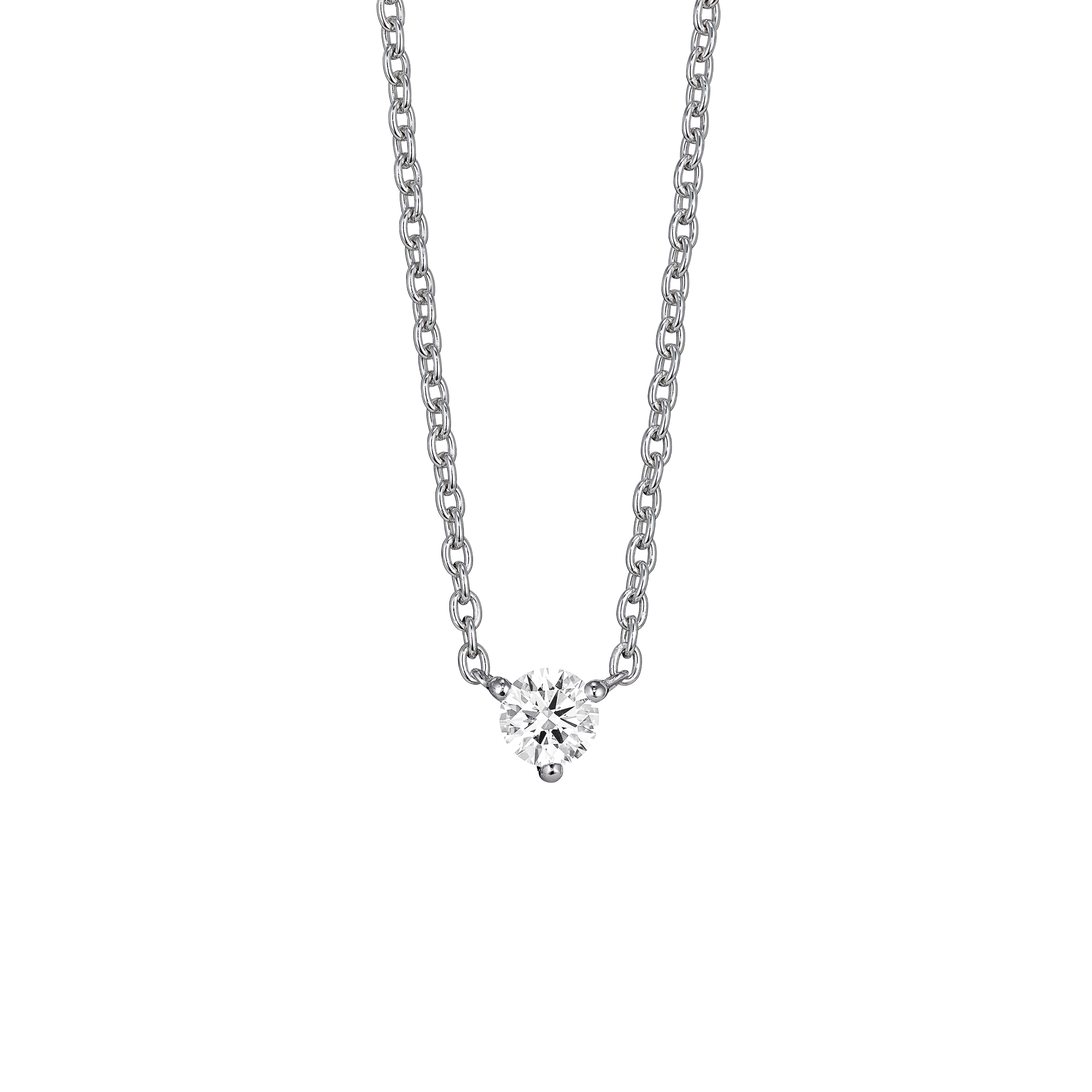 Front view of white gold, lab-grown 0.25 carat round brilliant pendant