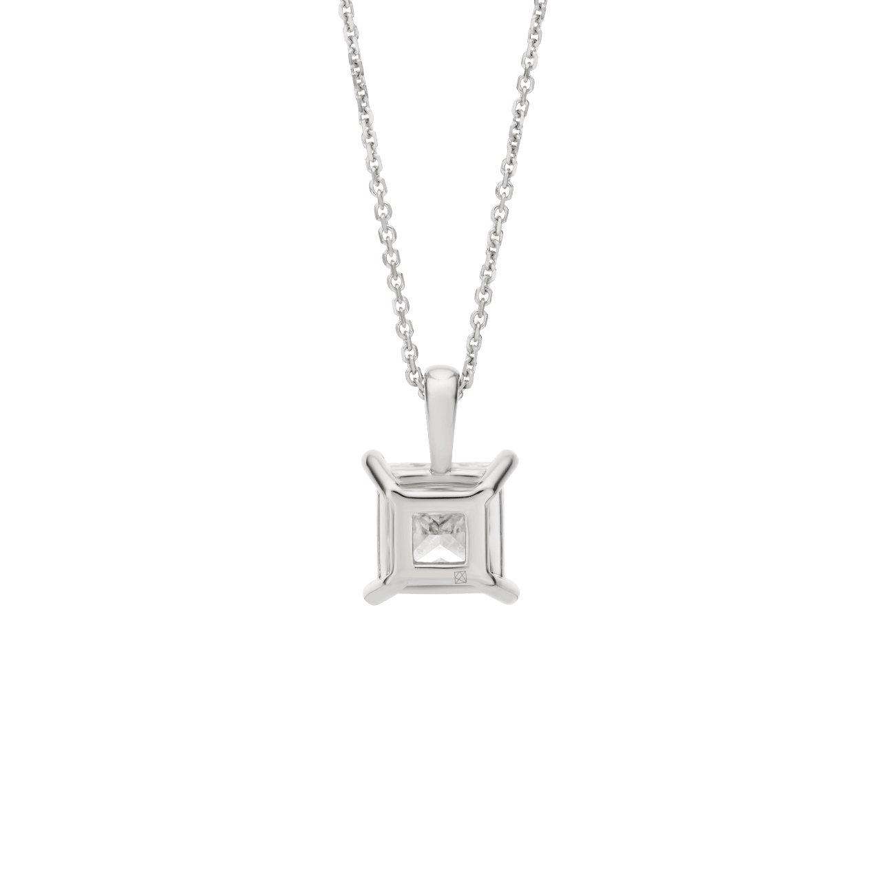 Back view of 2 carat princess cut pendant in white gold