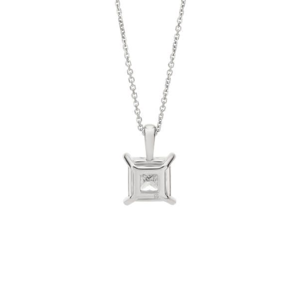 Back view of 2 carat princess cut pendant in white gold