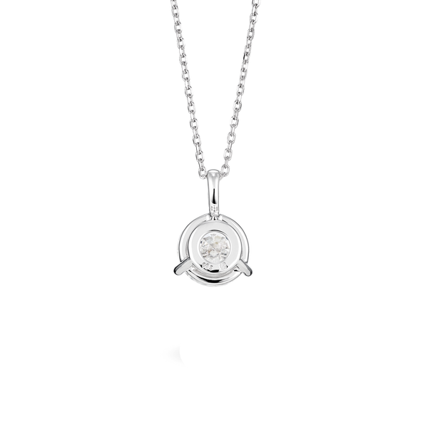 Back view of white gold, lab-grown 2 carat round brilliant bale pendant