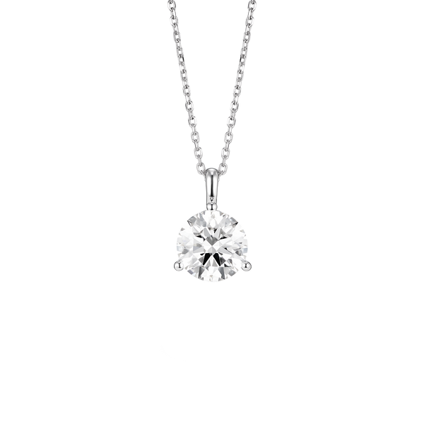 Front view of white gold, lab-grown 2 carat round brilliant bale pendant