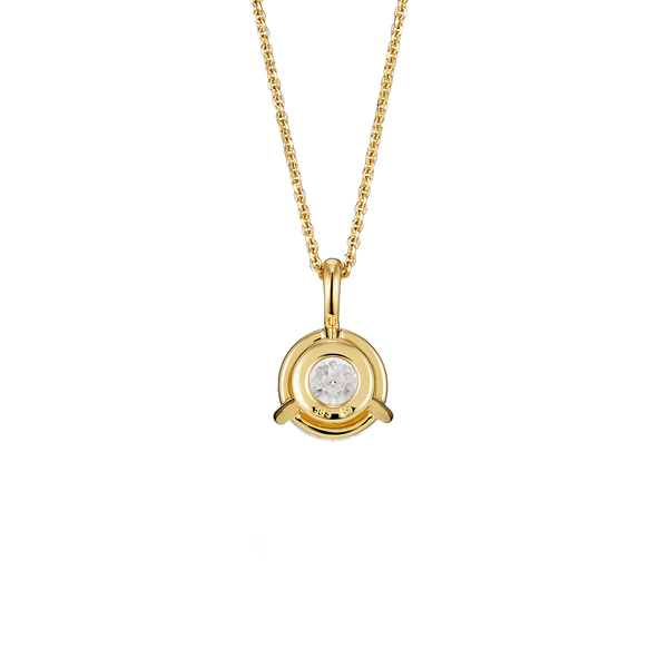 Back view of yellow gold, lab-grown 2 carat round brilliant bale pendant