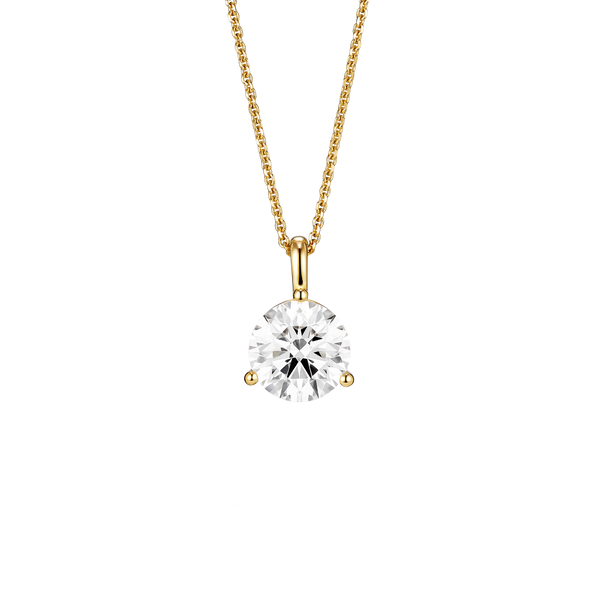 Front view of yellow gold, lab-grown 2 carat round brilliant bale pendant