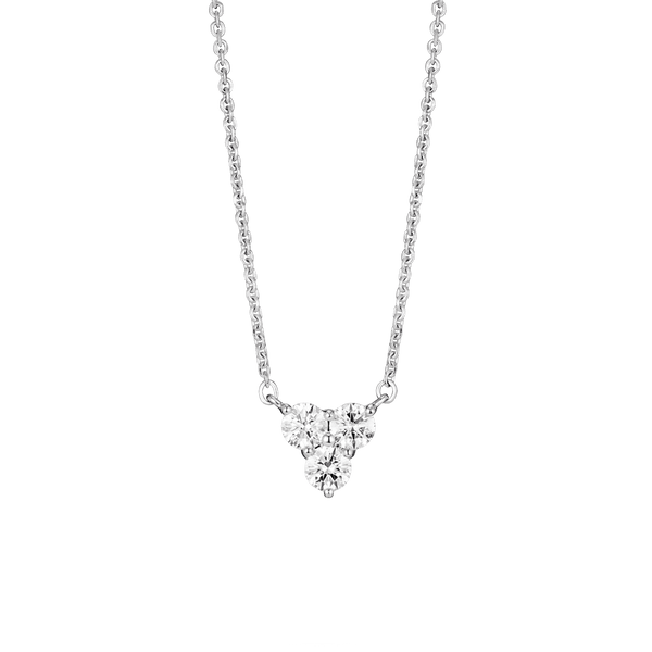 Front view of a white gold 0.3 carat total weight mini trio pendant