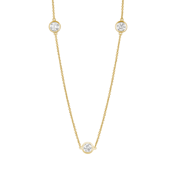 Front view of yellow gold, bezel station pendant