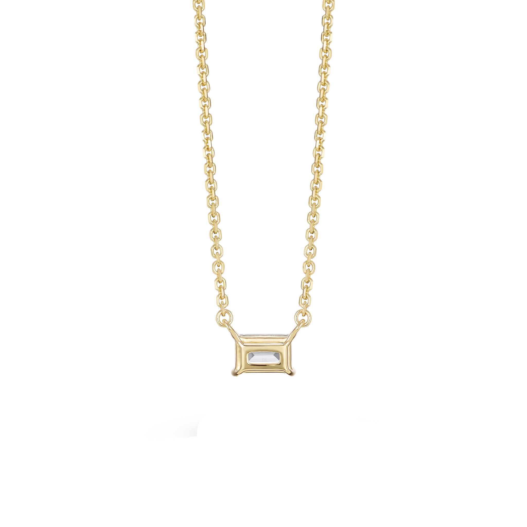 Back view of yellow gold, lab-grown 0.25 carat baguette cut pendant