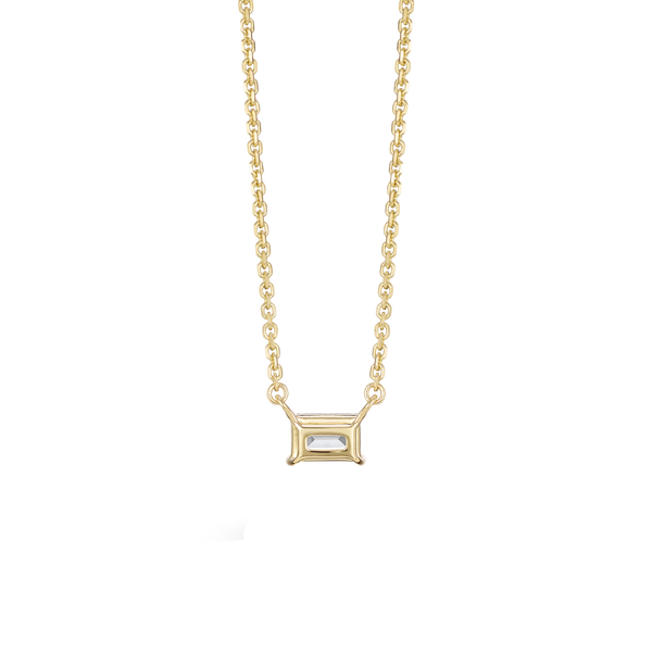 Back view of yellow gold, lab-grown 0.25 carat baguette cut pendant