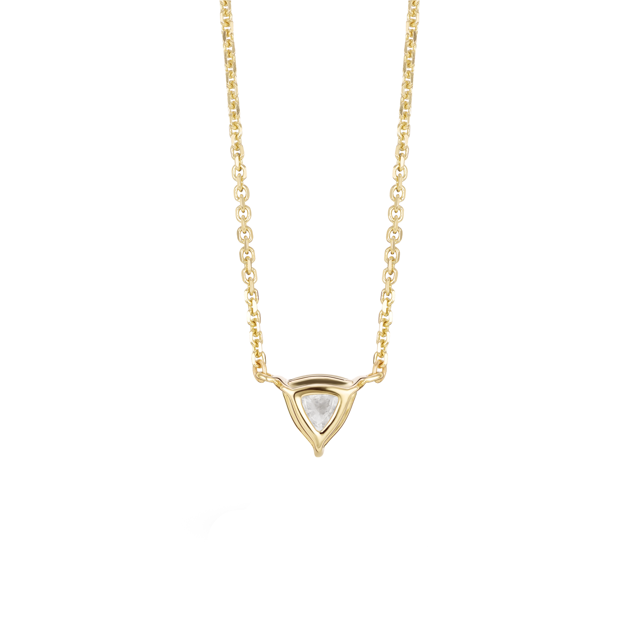 Back view of yellow gold, lab-grown 0.25 carat trillion pendant