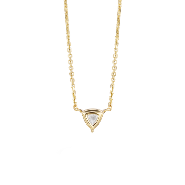 Back view of yellow gold, lab-grown 0.25 carat trillion pendant