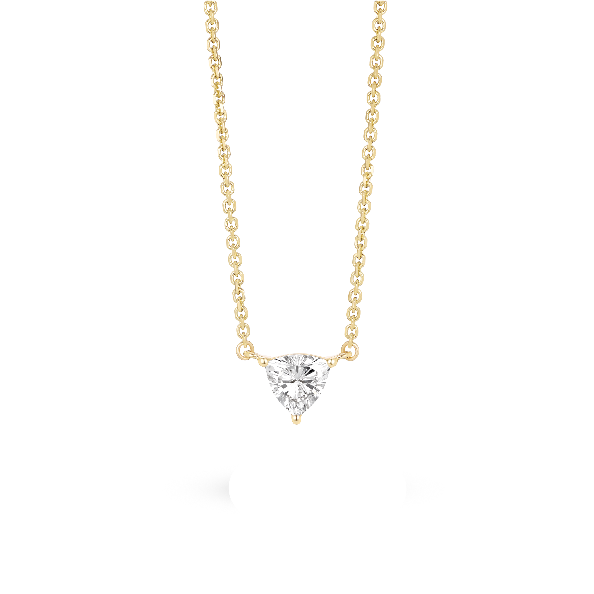 Front view of yellow gold, lab-grown 0.25 carat trillion pendant