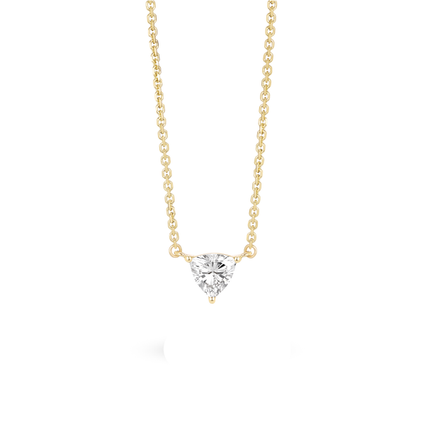 Front view of yellow gold, lab-grown 0.25 carat trillion pendant