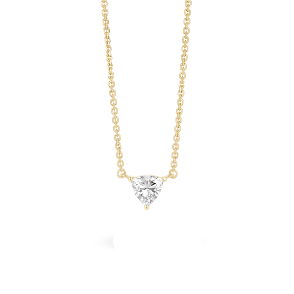 Front view of yellow gold, lab-grown 0.25 carat trillion pendant