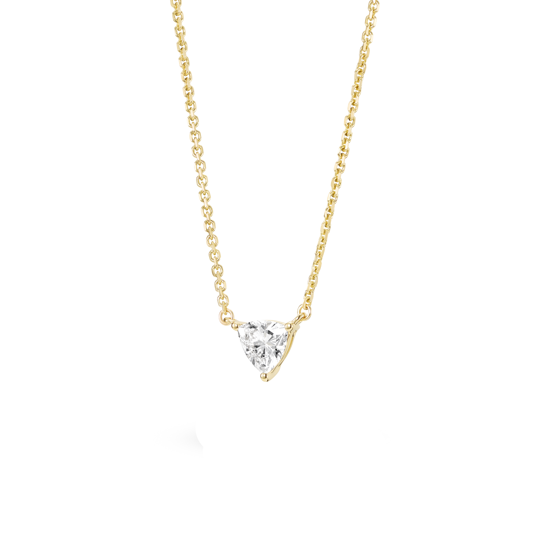 Side view of yellow gold, lab-grown 0.25 carat trillion pendant