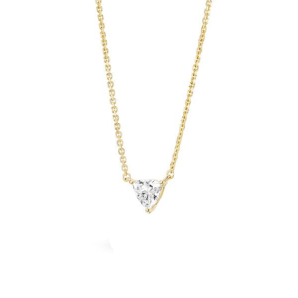 Side view of yellow gold, lab-grown 0.25 carat trillion pendant